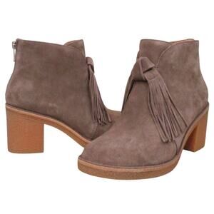 UGG Corin Tassel Suede Block Heel Boots •8• Taupe Ankle Booties Crepe Sole